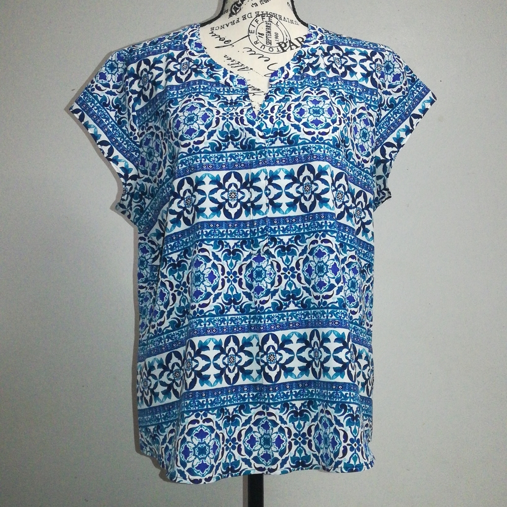 Croft & Barrow Printed Petite Tops Size PL 100% Polyester Multicolored